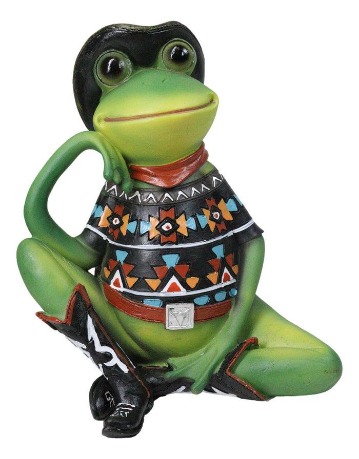 ebros gift Western Green Cowboy Toad Frog with Black Hat Boots and Aztec Serape Figurine