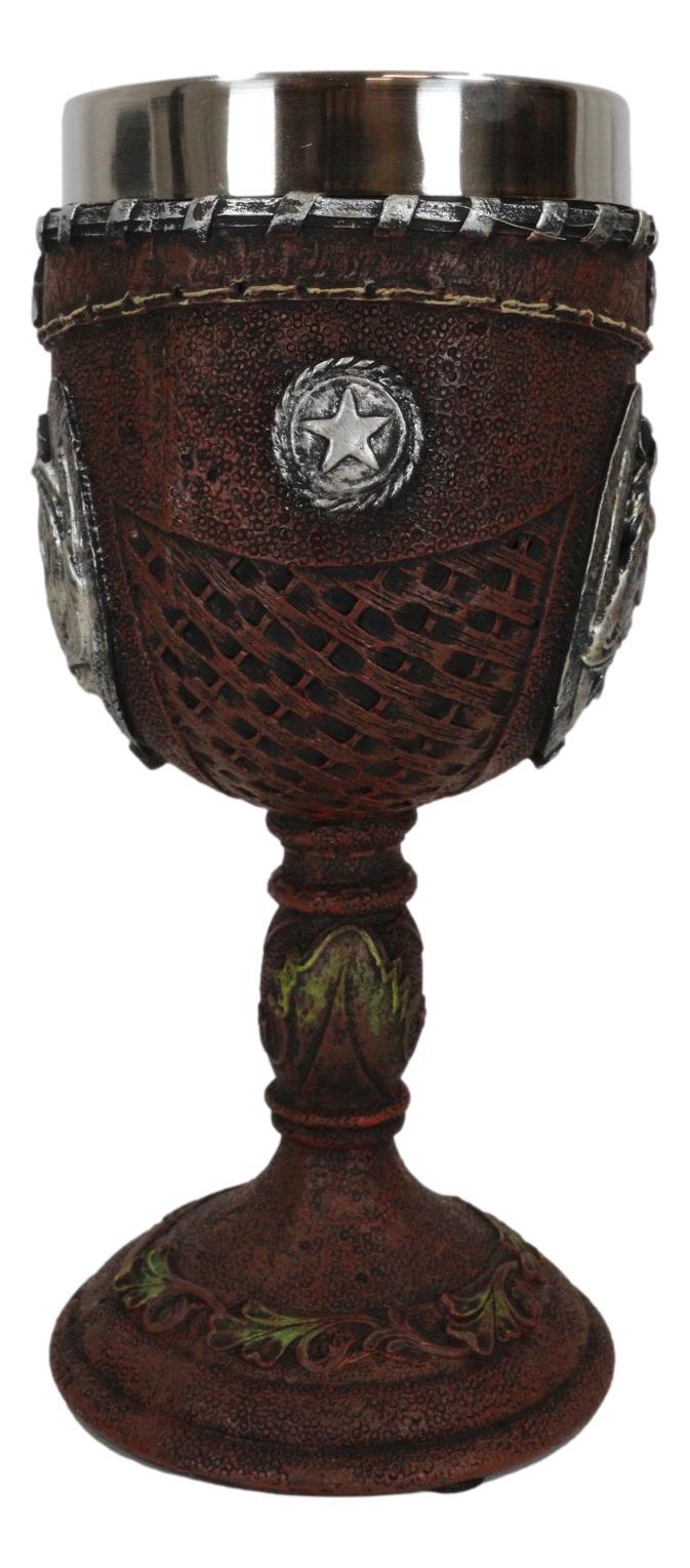 Ebros Gift Western Horse Head Giant Horseshoe Lone Stars In Faux Tooled Leather Wine Goblet