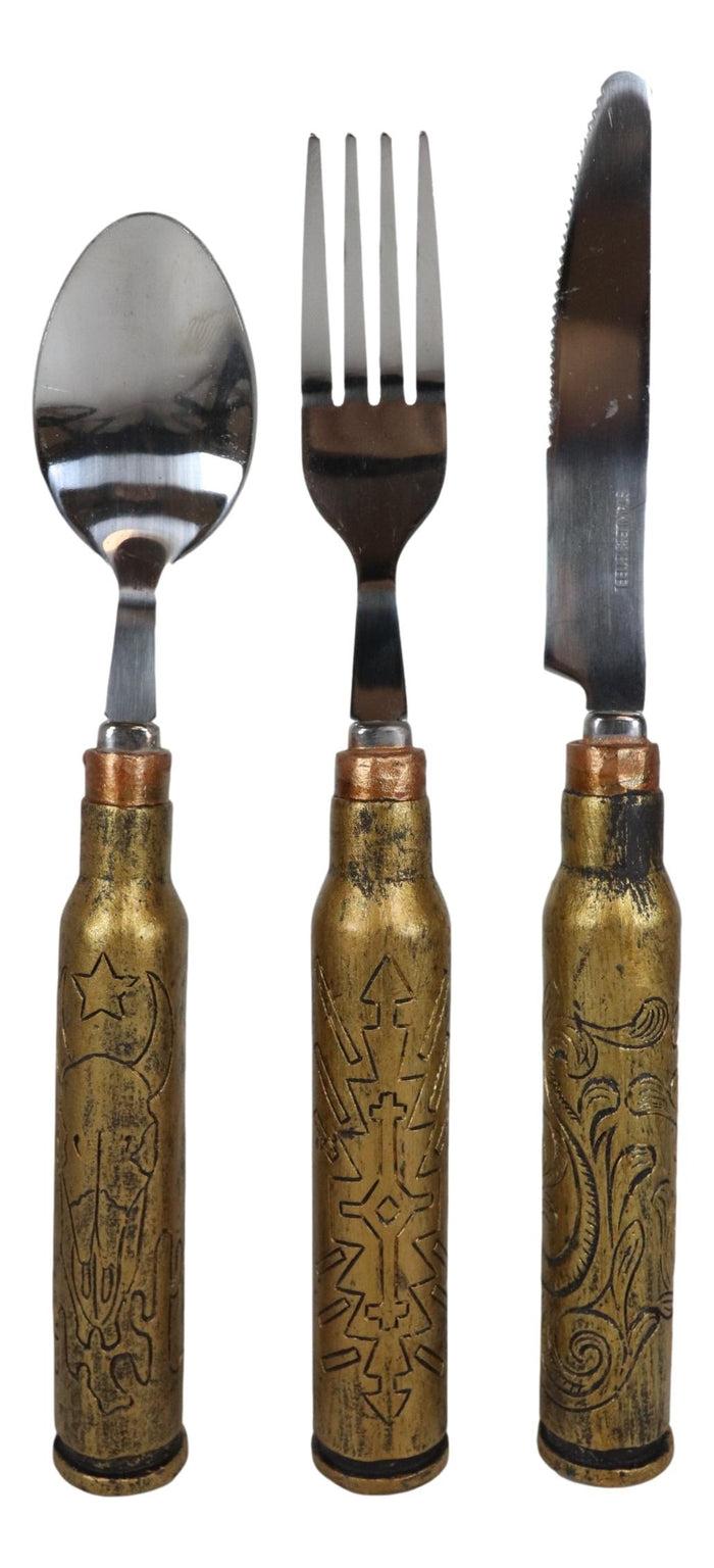 Ebros Gift Western Hunter Rifle Ammo Bullet Shell Casing Flatware 4 Spoons Forks Knives Set