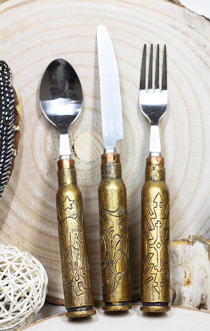 ebros gift Western Hunter Rifle Ammo Bullet Shell Casing Flatware 4 Spoons Forks Knives Set