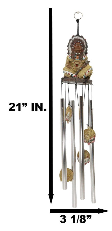 Ebros Gift Western Indian Chief With Roach Headdress And Peace Pipe Decorative Wind Chime