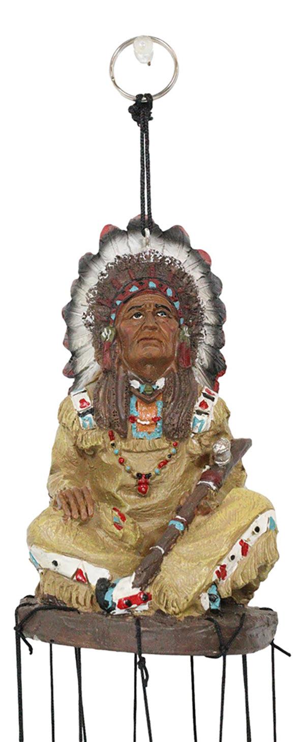 Ebros Gift Western Indian Chief With Roach Headdress And Peace Pipe Decorative Wind Chime
