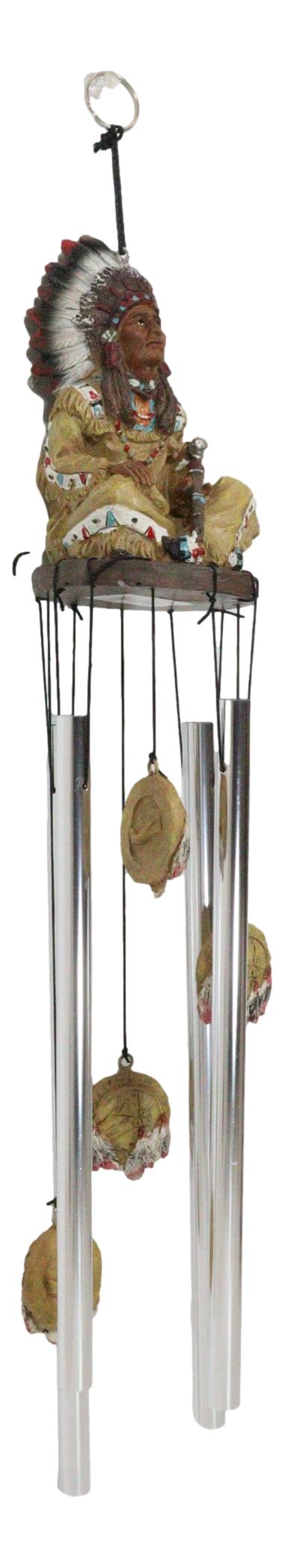 Ebros Gift Western Indian Chief With Roach Headdress And Peace Pipe Decorative Wind Chime