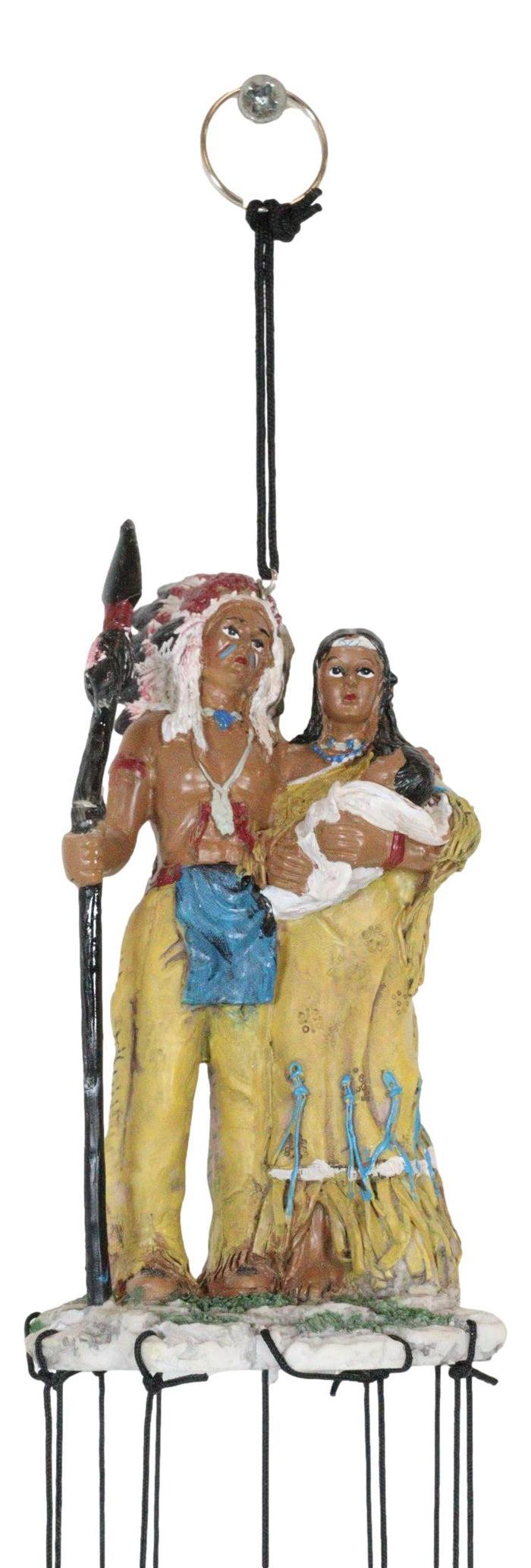 Ebros Gift Western Indian Chief With Roach Next To Chieftess And Baby Family Wind Chime