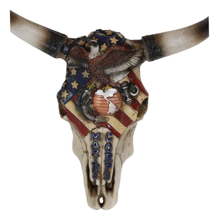 Ebros Gift Western Marine Patriotic US Flag American Bald Eagle Cow Skull Wall Decor