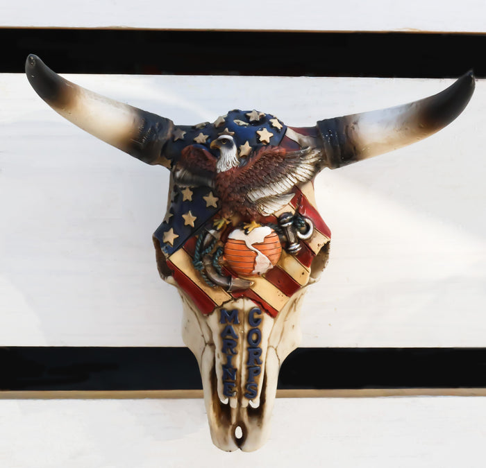 ebros gift Western Marine Patriotic US Flag American Bald Eagle Cow Skull Wall Decor