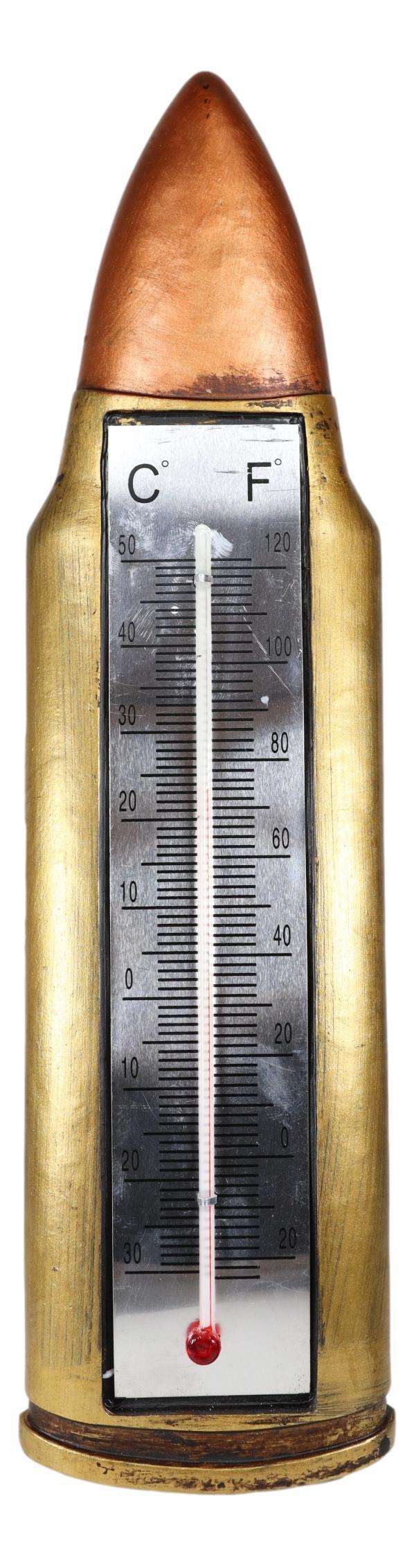 Ebros Gift Western Military Hunting Themed Rifle Shell Ammo Bullet Shaped Wall Thermometer