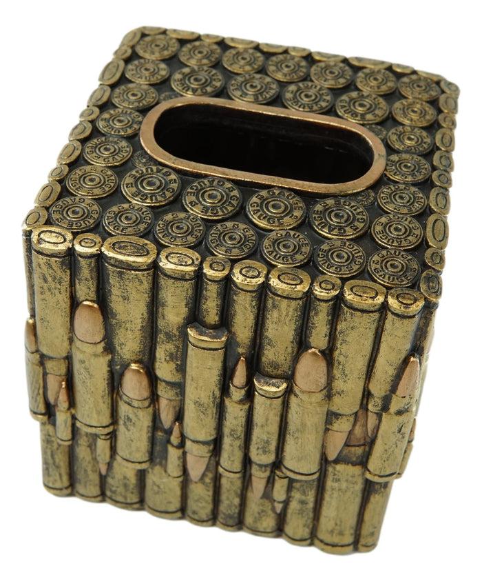 Ebros Gift Western Military Rifle Ammo Shells Gold Tone Bullets Tissue Box Holder Case