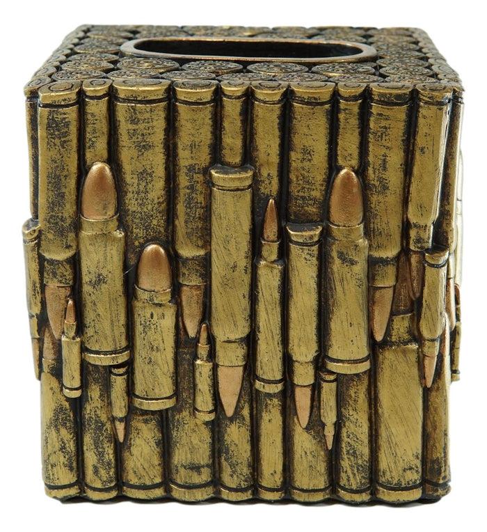 Ebros Gift Western Military Rifle Ammo Shells Gold Tone Bullets Tissue Box Holder Case