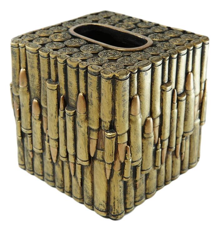 Ebros Gift Western Military Rifle Ammo Shells Gold Tone Bullets Tissue Box Holder Case
