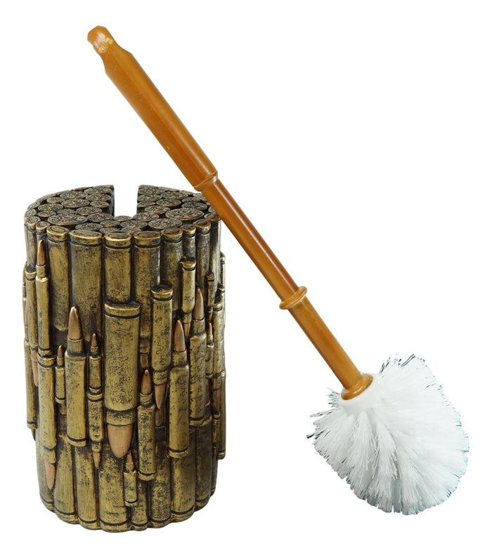 Ebros Gift Western Military Rifle Ammo Shells Gold Tone Bullets Toilet Brush And Holder Set