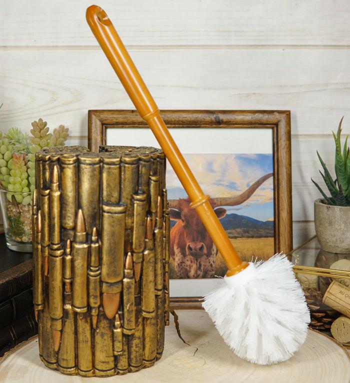 ebros gift Western Military Rifle Ammo Shells Gold Tone Bullets Toilet Brush and Holder Set