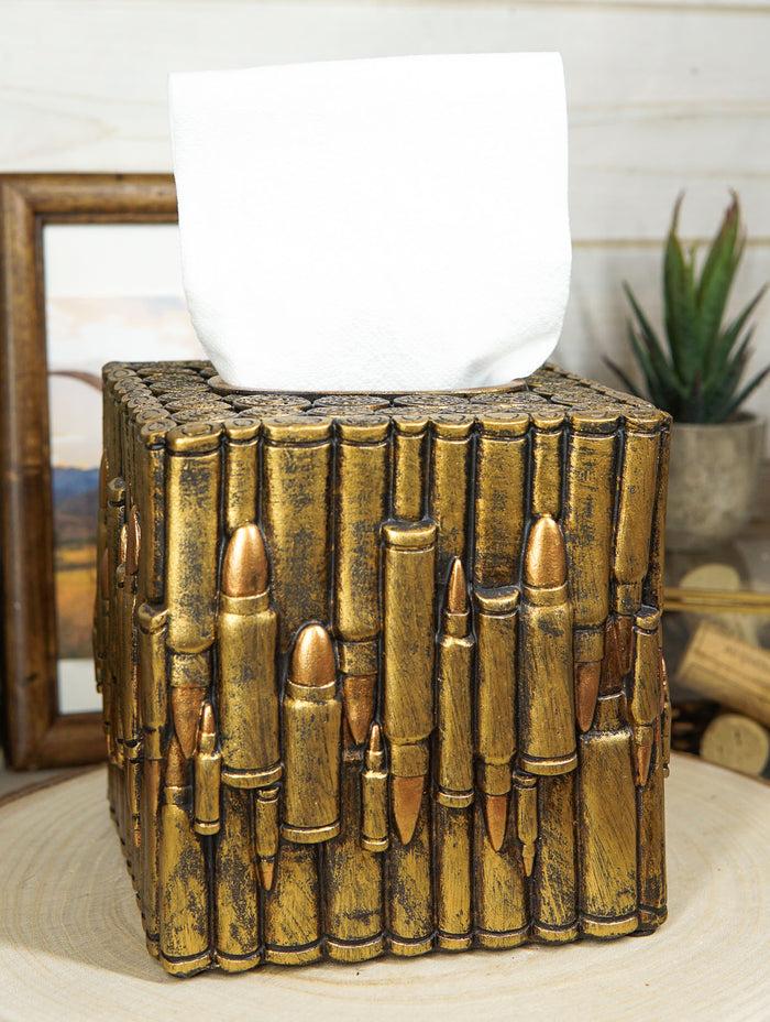 ebros gift Western Military Rifle Ammo Shells Gold Tone Bullets Tissue Box Holder Case