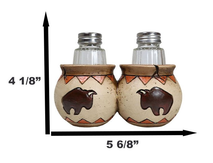 Ebros Gift Western Native American Buffalo Bison Canister Jars Salt Pepper Shakers Holder