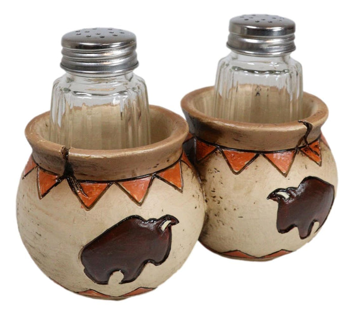 Ebros Gift Western Native American Buffalo Bison Canister Jars Salt Pepper Shakers Holder