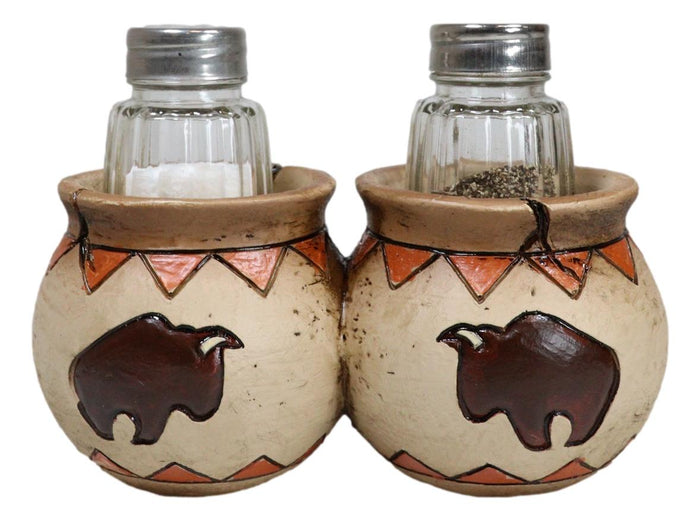 Ebros Gift Western Native American Buffalo Bison Canister Jars Salt Pepper Shakers Holder