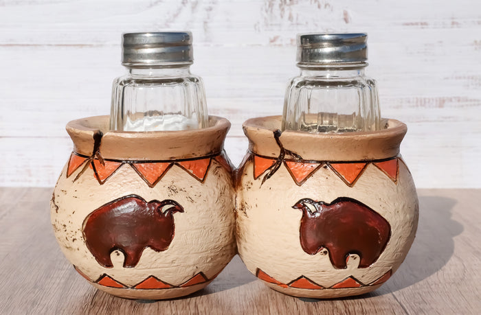ebros gift Western Native American Buffalo Bison Canister Jars Salt Pepper Shakers Holder