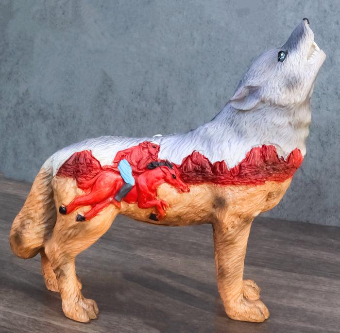 ebros gift Western Native Tribal Howling Wolf Totem Spirit Indian Rider Figurine Collection