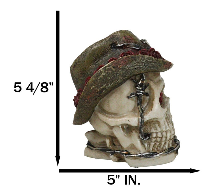 Ebros Gift Western Old Wild West Cowboy Skull With Romantic Roses Barbed Wire Hat Figurine