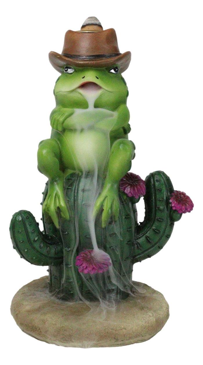 ebros gift Western Outlaw Cowboy Frog On Cactus Backflow Incense Cone Burner Figurine