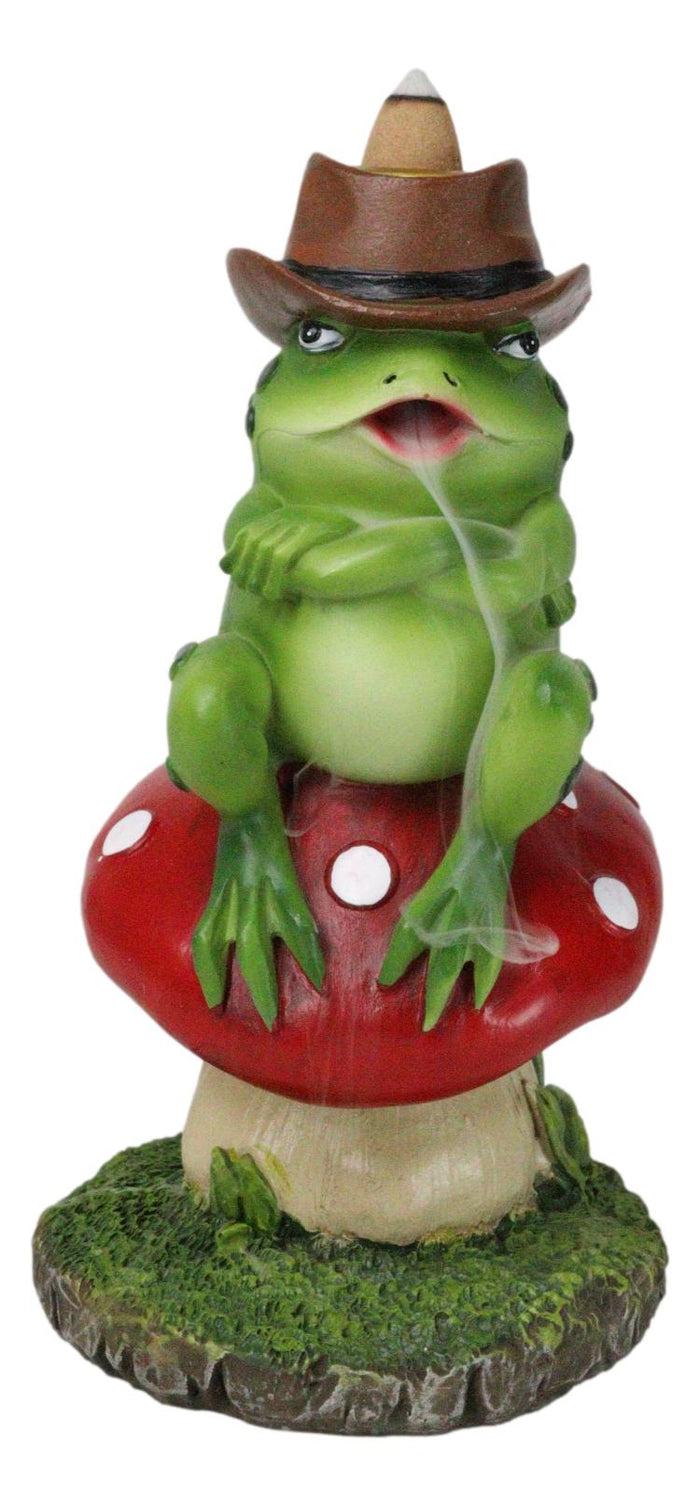 ebros gift Western Outlaw Cowboy Frog On Mushroom Backflow Incense Cone Burner Figurine