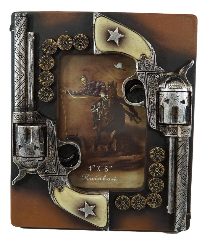 Ebros Gift Western Outlaw Dual Pistol Revolvers With Ammo Bullets Photo Picture Frame Decor
