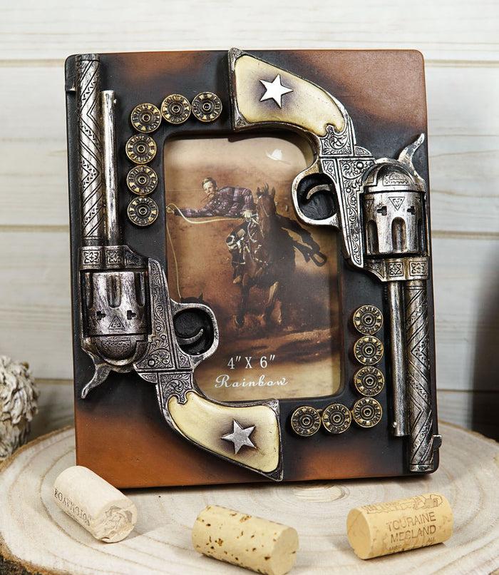 ebros gift Western Outlaw Dual Pistol Revolvers With Ammo Bullets Photo Picture Frame Decor