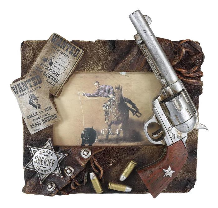 Ebros Gift Western Outlaw Fugitive Wanted Sherriff Pistol Badge Bullets Photo Picture Frame