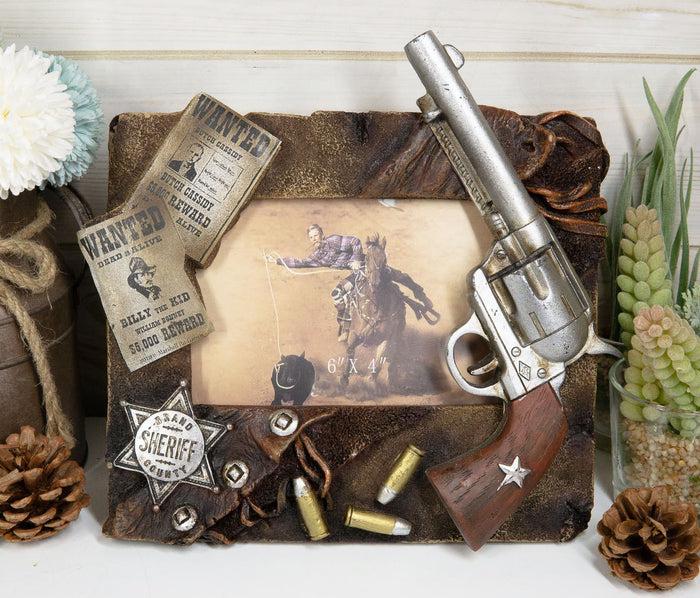 ebros gift Western Outlaw Fugitive Wanted Sherriff Pistol Badge Bullets Photo Picture Frame