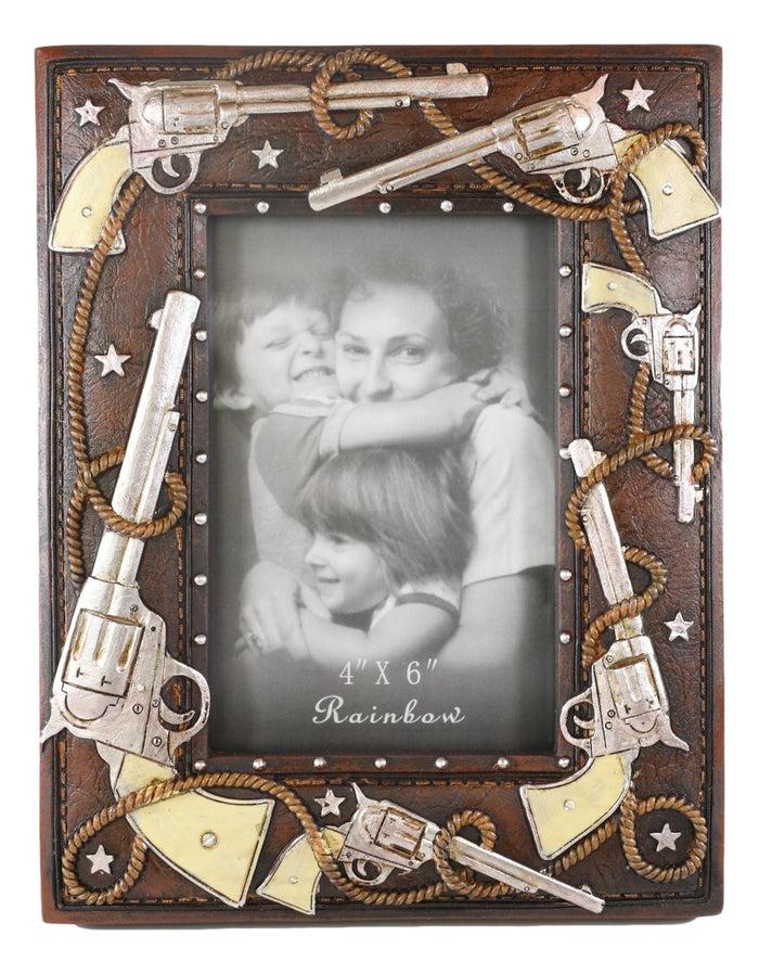 Ebros Gift Western Outlaw Pistol Revolvers Lasso Ropes Lone Stars Photo Picture Frame Decor