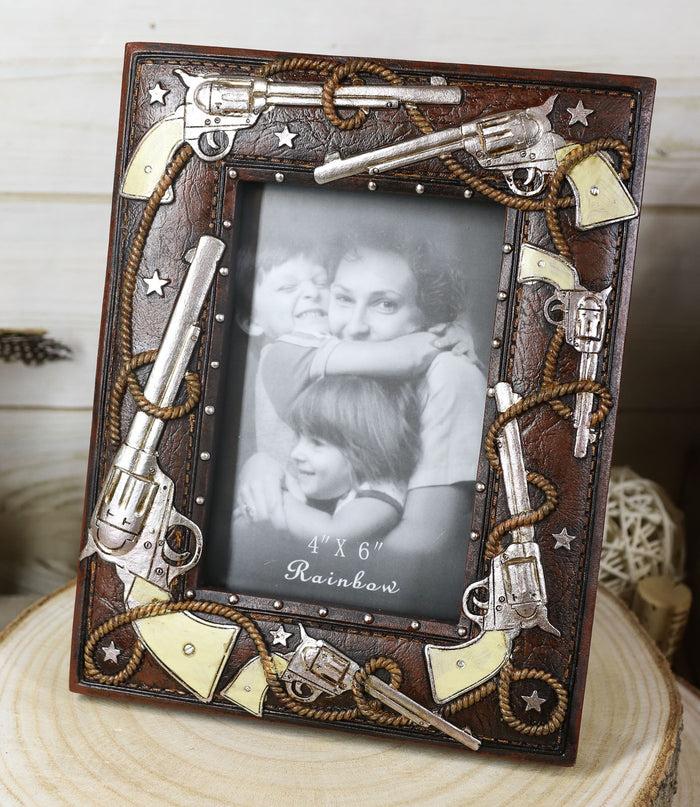 ebros gift Western Outlaw Pistol Revolvers Lasso Ropes Lone Stars Photo Picture Frame Decor