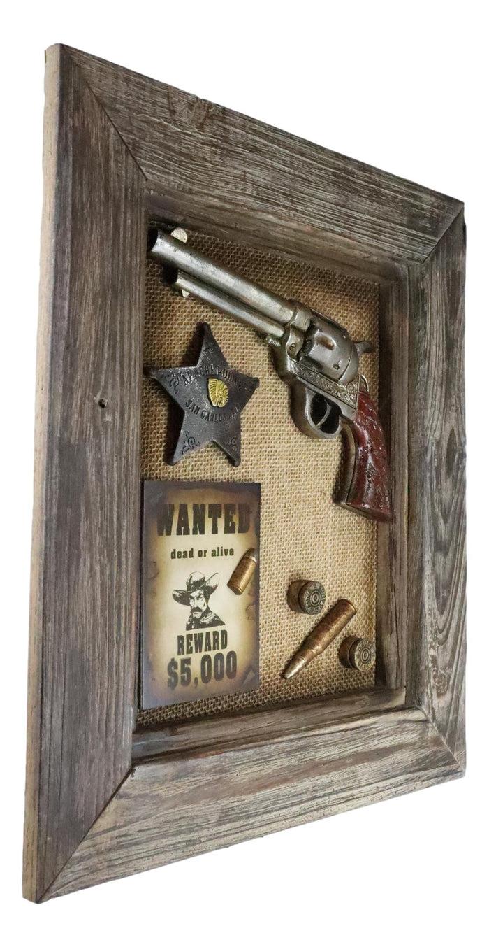 Ebros Gift Western Outlaw Wanted Poster Pistol Gun Badge Bullets Wooden Frame Wall Decor