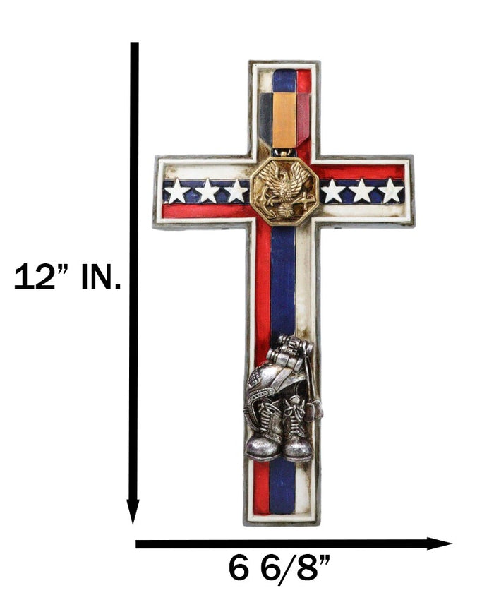 Ebros Gift Western Patriotic American Flag Fallen Soldier Army Eagle Medal Wall Cross Decor