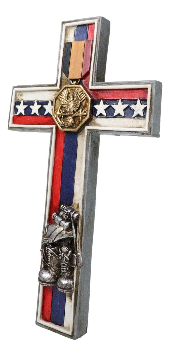 Ebros Gift Western Patriotic American Flag Fallen Soldier Army Eagle Medal Wall Cross Decor