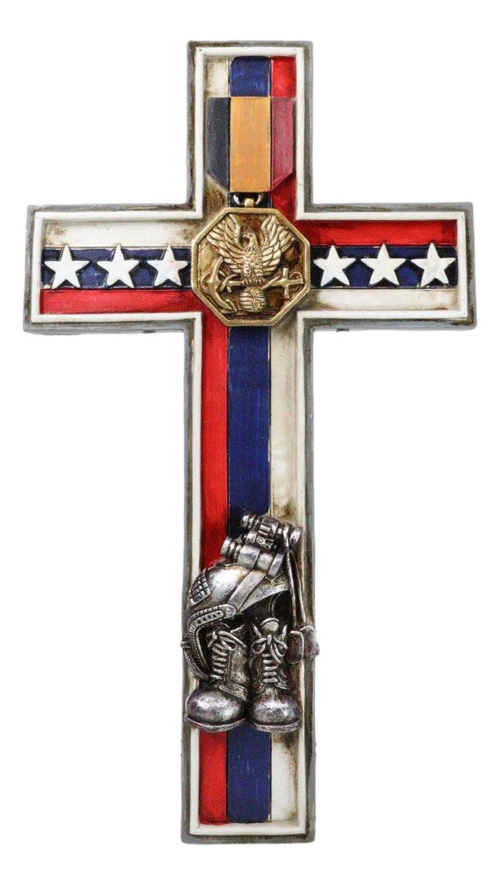 ebros gift Western Patriotic American Flag Fallen Soldier Army Eagle Medal Wall Cross Decor