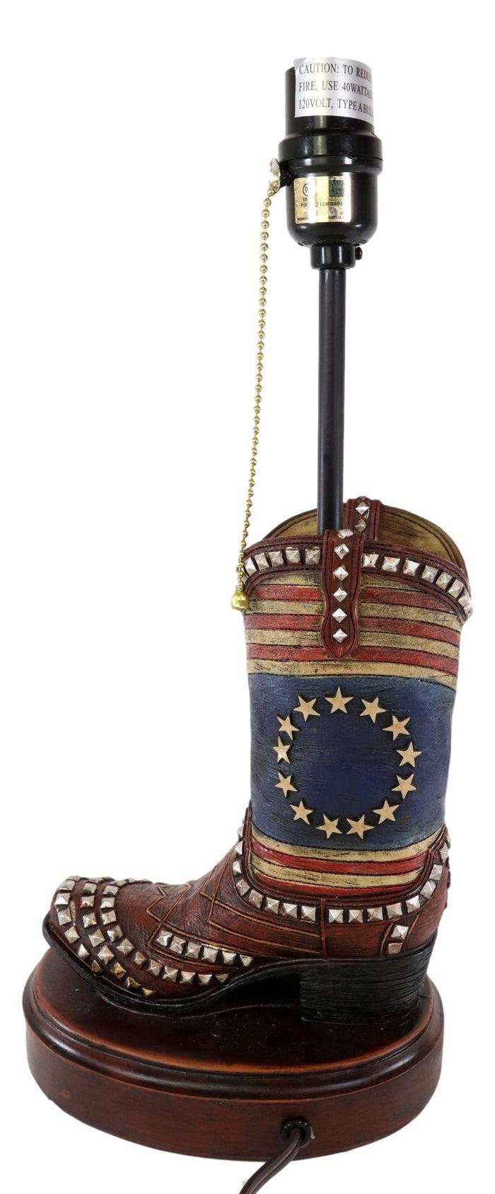 Ebros Gift Western Patriotic American Flag Stars Stripes Cowboy Boot Table Lamp With Shade