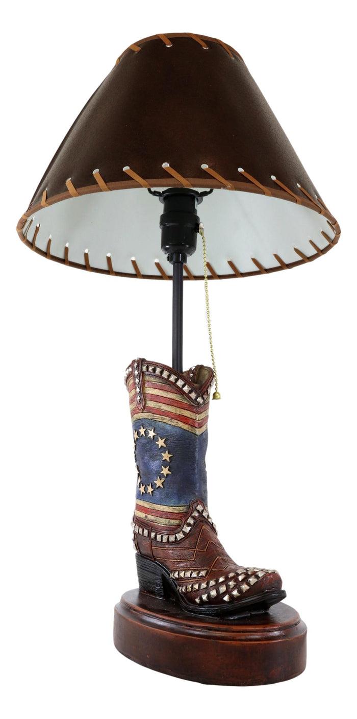 Ebros Gift Western Patriotic American Flag Stars Stripes Cowboy Boot Table Lamp With Shade