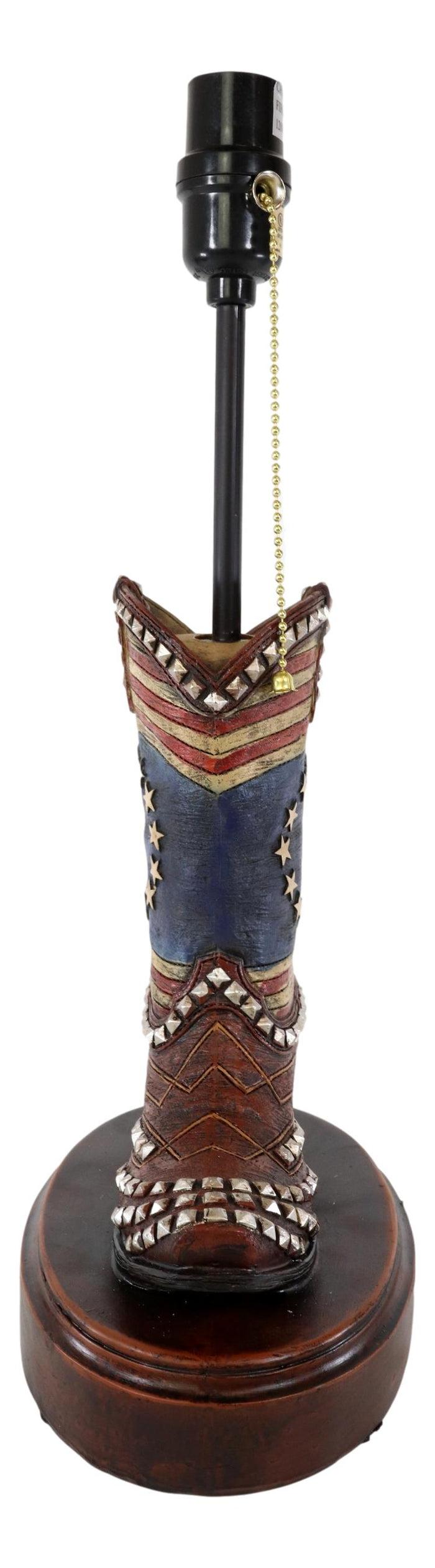Ebros Gift Western Patriotic American Flag Stars Stripes Cowboy Boot Table Lamp With Shade