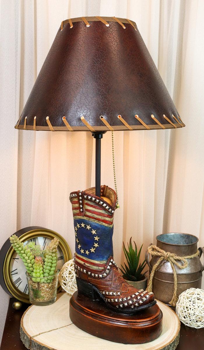 ebros gift Western Patriotic American Flag Stars Stripes Cowboy Boot Table Lamp With Shade