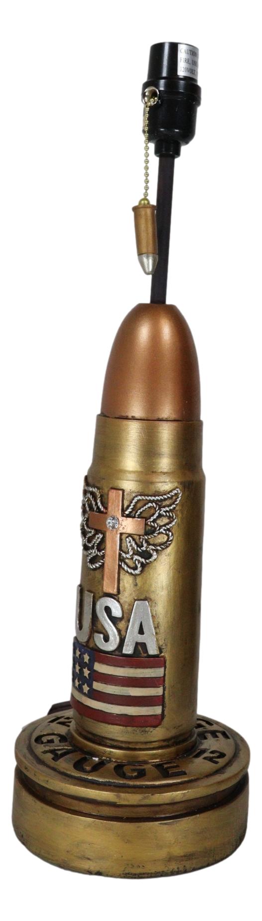 Ebros Gift Western Patriotic American Flag USA Angel Winged Cross Bullet Shell Table Lamp
