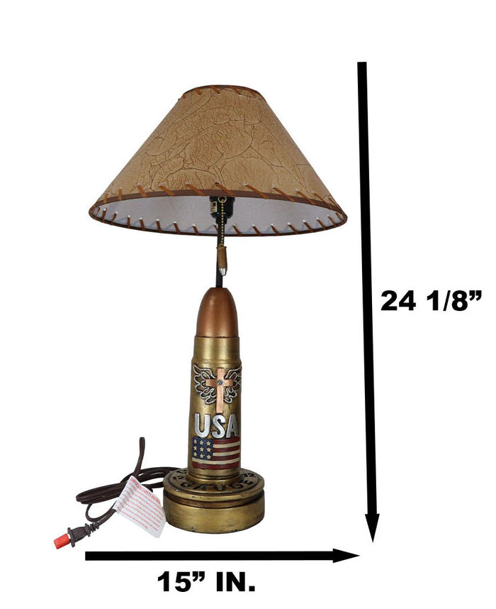 Ebros Gift Western Patriotic American Flag USA Angel Winged Cross Bullet Shell Table Lamp