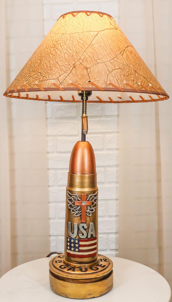 ebros gift Western Patriotic American Flag USA Angel Winged Cross Bullet Shell Table Lamp