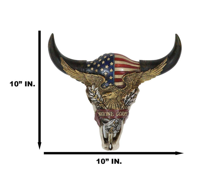 Ebros Gift Western Patriotic Bull Cow Skull W/ American Flag Bald Eagle Marine Wall Decor