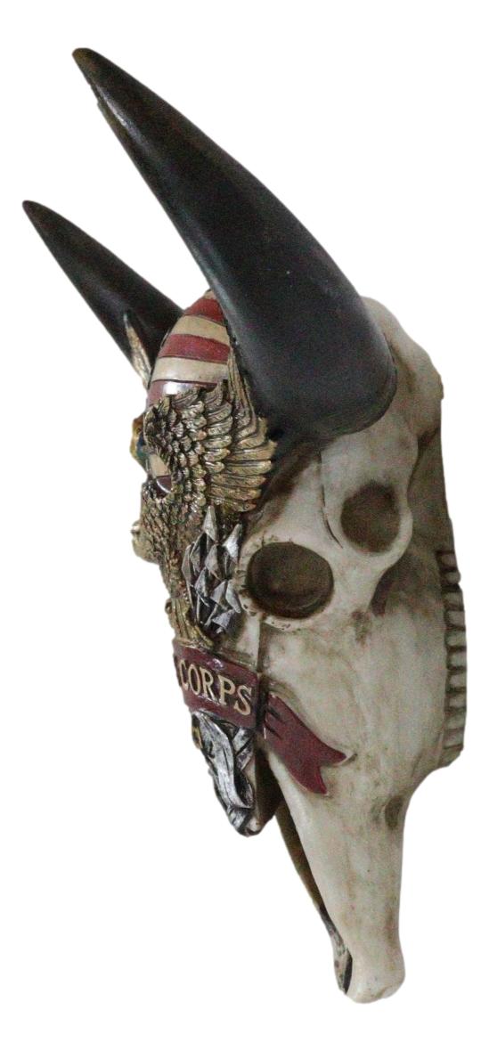 Ebros Gift Western Patriotic Bull Cow Skull W/ American Flag Bald Eagle Marine Wall Decor