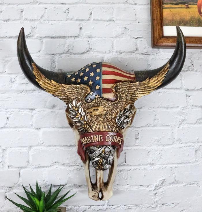 ebros gift Western Patriotic Bull Cow Skull W/ American Flag Bald Eagle Marine Wall Decor