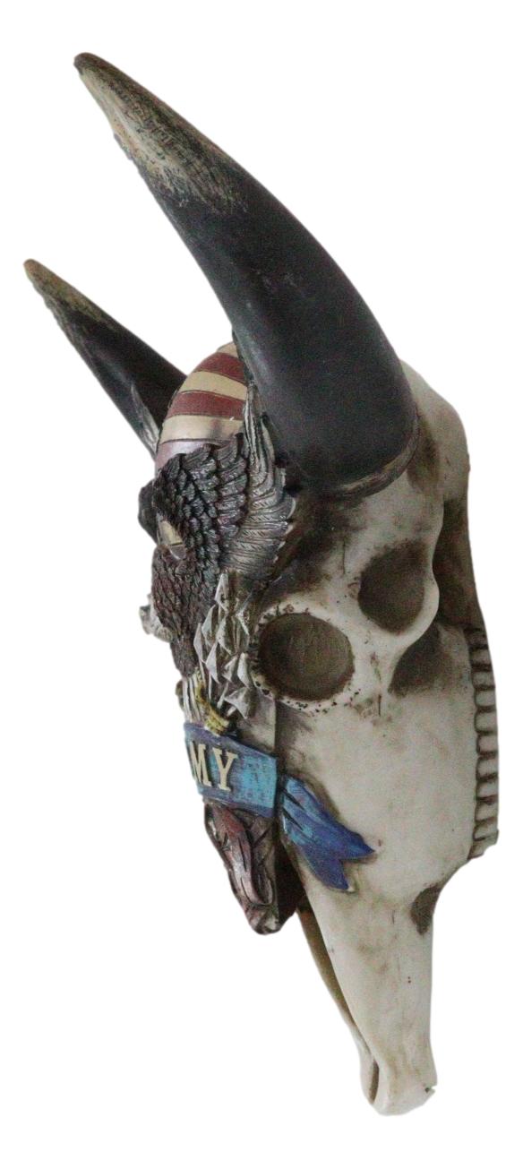 Ebros Gift Western Patriotic Bull Cow Skull With American Flag Bald Eagle Army Wall Decor