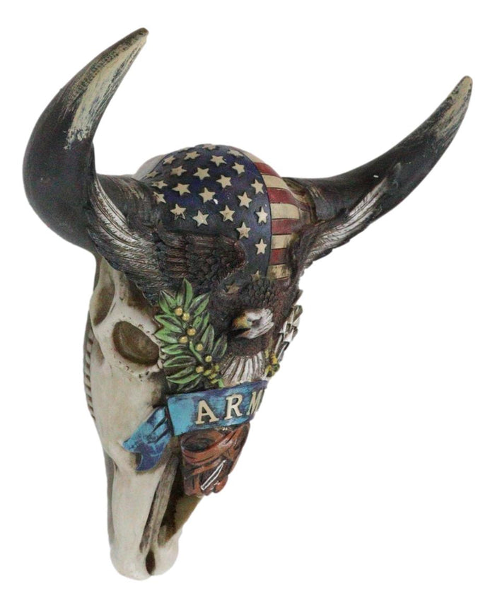 Ebros Gift Western Patriotic Bull Cow Skull With American Flag Bald Eagle Army Wall Decor