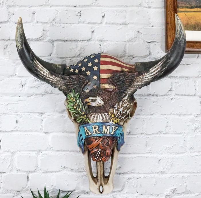 ebros gift Western Patriotic Bull Cow Skull With American Flag Bald Eagle Army Wall Decor
