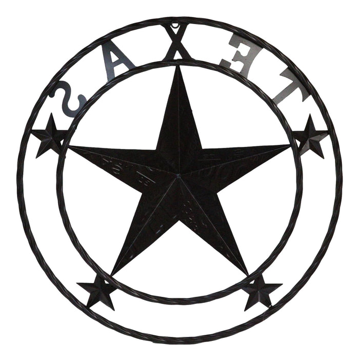 Ebros Gift Western Patriotic Lone Star State Texas With 4 Stars Metal Wall Circle Sign 24"D