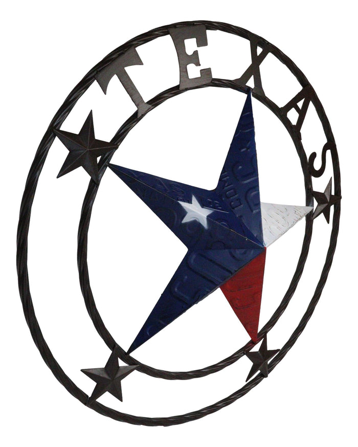 Ebros Gift Western Patriotic Lone Star State Texas With 4 Stars Metal Wall Circle Sign 24"D